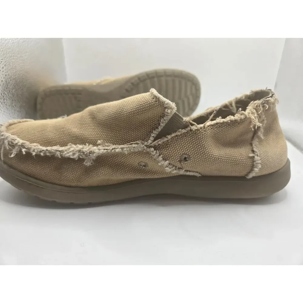 Crocs ~ Santa Cruz Men Sz 8 - Khaki Canvas Slip On Comfort Shoes Casual Distress